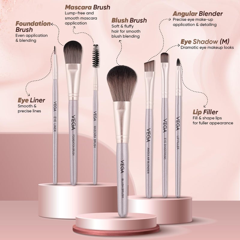 VEGA Make-Up Brushes Set of 7 for Face, Eyes and Lips (MBNS-07, Multicolor) | Premium Ultra-Soft Synthetic Bristles with Ergonomic Wooden Handles | Complete Cosmetic Blending Kit for Beginners & Professionals - Image 3